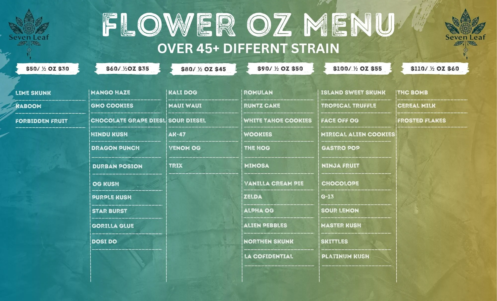 Flower OZ Menu